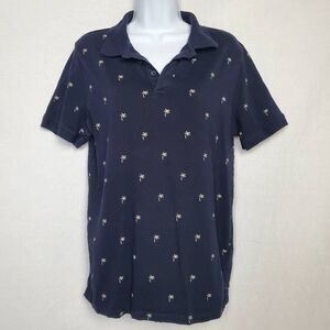 H&M Navy Polo Palm Tree Print Shirt M